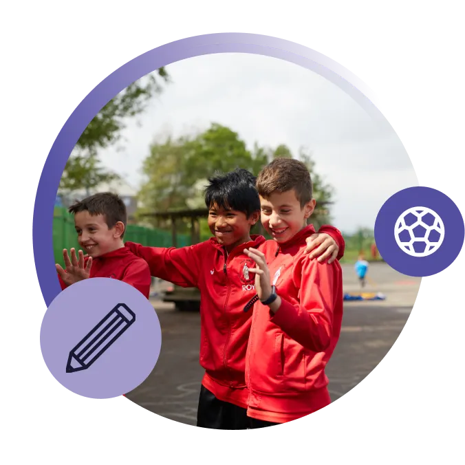 Pupils in red uniform outdoors